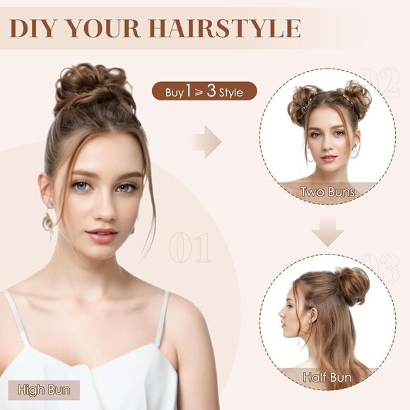 Human Hair Messy Bun Hair Piece Wavy Dark Brown Elegant Updo Accessory main image 4
